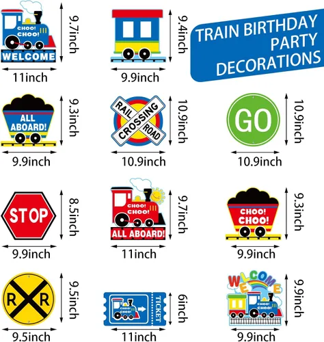 Miniatura 2 de Gersoniel 11 piezas de decoración colgante de tren de cumpleaños suministros de fiesta de tren cruce de ferrocarril Chugga dos dos decoraciones