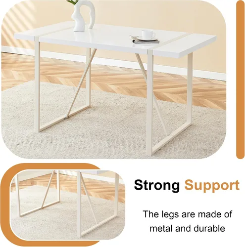 Miniatura 5 de Mesa de comedor rectangular industrial estilo crema para 4 6 personas con parte superior de 1.5 pulgadas de grosor y patas de metal blanco e