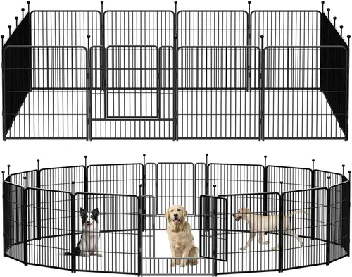 Miniatura 14 de Corralito portátil para perros, valla de ejercicio de metal resistente para mascotas, corral para interiores y exteriores, corral para mascotas