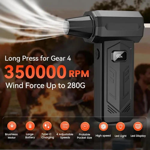 Miniatura 3 de Plumero de aire comprimido, soplador turbo de 350,000 RPM con pantalla LED y luz, mini escoba de aire ajustable de 4 velocidades, plumero de aire