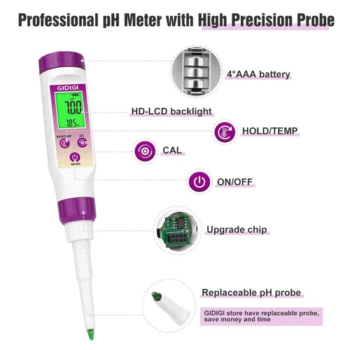 Miniatura 2 de Medidor de pH Digital Electrónico para Alimentos Probador de pH para Fermentación Kits de Solución de Calibración de Tampón de pH de 3*50ml Sonda