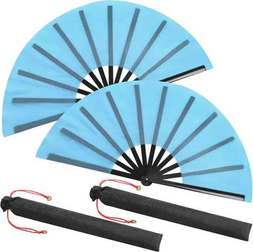 Miniatura 38 de Maitys Paquete de 2 ventiladores de mano plegables grandes de 13 pulgadas, ventiladores chinos de mano grandes para baile de línea, Tai Chi