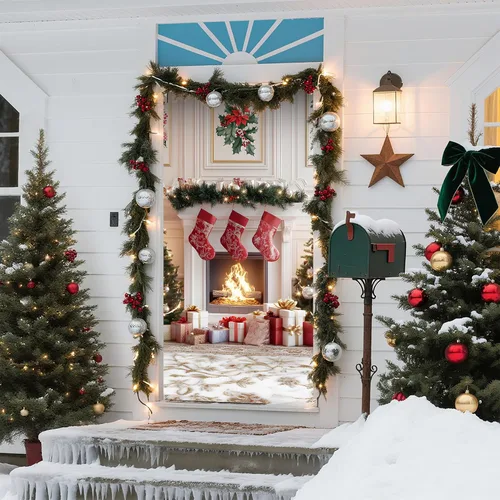 Miniatura 5 de Cubierta de Puerta de Navidad Papá Noel Muñeco de Nieve Árbol de Navidad Corona Pancarta Decoración de Vacaciones de Invierno para Puerta Principal