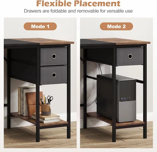 Miniatura 5 de Tangkula 48-Inch Computer Desk with 2 Drawers, Modern Home Office Desk with Hanging Hook & Storage Shelf, Multipurpose Writing Desk for Study Bedroom