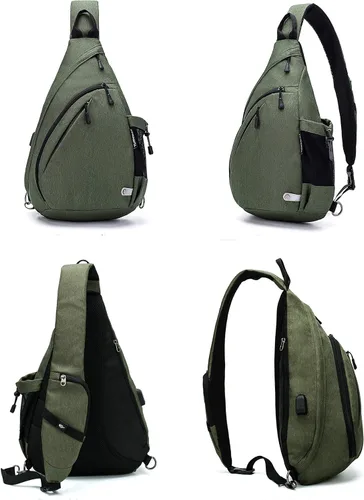 Miniatura 15 de TurnWay - Bolsa bandolera impermeable, bolsa cruzada, bolsa al hombro, con puerto de carga USB para viajes, senderismo, ciclismo, campamento Gris