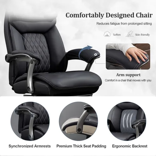 Miniatura 6 de Silla de oficina grande y alta, silla de oficina ejecutiva de asiento ancho con soporte lumbar y reposacabezas, silla de escritorio ergonómica