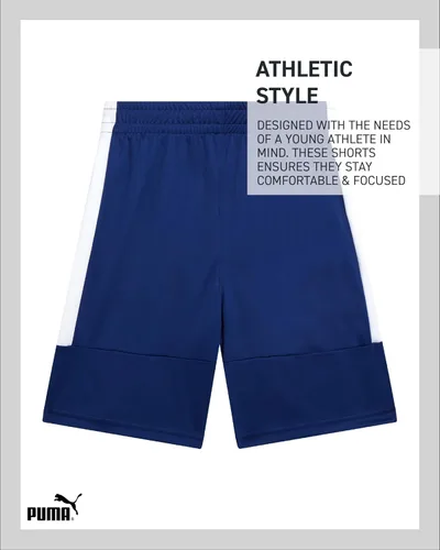 Miniatura 6 de PUMA Pantalones cortos deportivos para niños, de secado rápido, transpirables, entrelazados, con bolsillos (tallas 4-20)