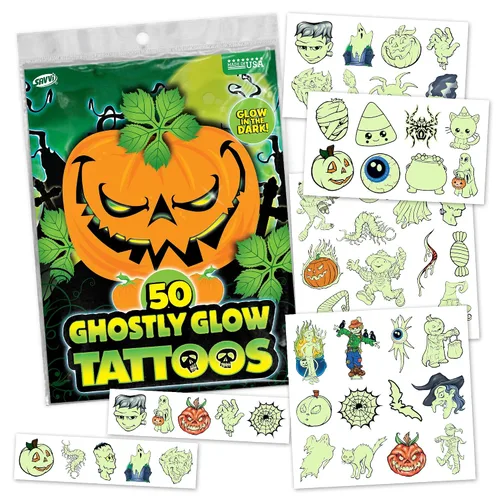 Miniatura 9 de Paquete variado de tatuajes temporales de Halloween espeluznantes, más de 100 diseños aterradores para niños y adultos, incluye fantasmas