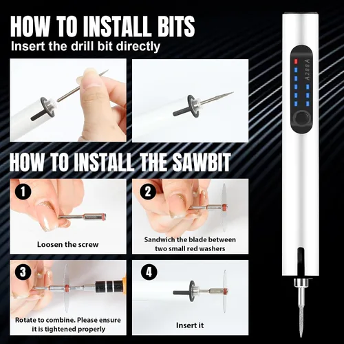 Miniatura 7 de Breeze Touch Bolígrafo Grabador Recargable por USB, Mini Herramienta Rotatoria Inalámbrica con 40 Brocas de Perforación, Juego de Sierra y Pulido