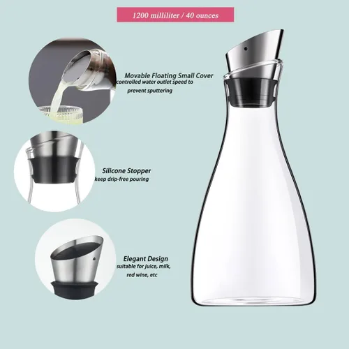 Miniatura 4 de Purefold - Jarra de vidrio de 44 onzas con tapa de acero inoxidable, jarra para té helado, jarra para jugo, tetera y cafetera, vajilla perfecta