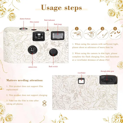 Miniatura 4 de Zhengmy Cámara desechable para boda, cámara de un solo uso de 1.378 in con flash una vez para reuniones, bodas, aniversarios, viajes, fiestas