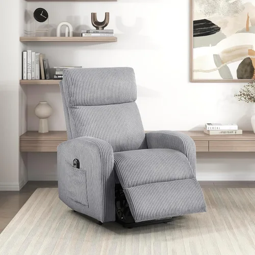 Miniatura 21 de Lexicon Sillón Reclinable de Pana con Respaldo Empujable Sillón Butaca Reclinable de Empuje hacia Atrás, Marco de Madera Sólida y Base de Metal