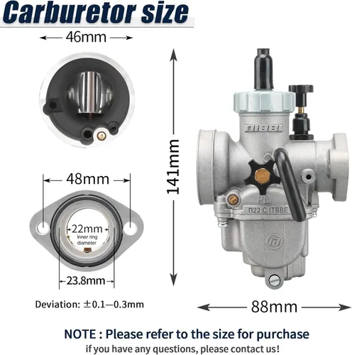 Miniatura 2 de NIBBI Carburador PE22mm para motor de motocicleta con brida de 110cc-130cc Carburador con jets de carburador para Dirt Bike Mini Bike Apollo TaoTao