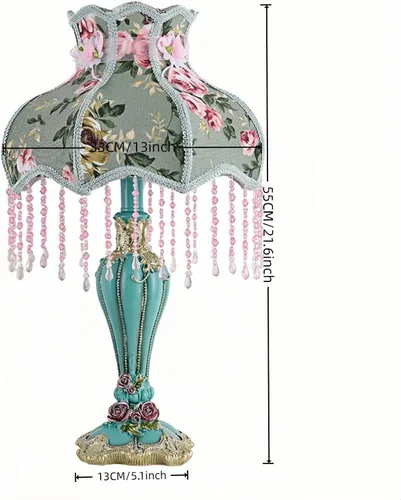 Miniatura 4 de Lámpara de mesa inteligente victoriana con cuentas de cristal y acabado dorado, base de resina verde esmeralda, enchufe E26 para dormitorio, Verde 1