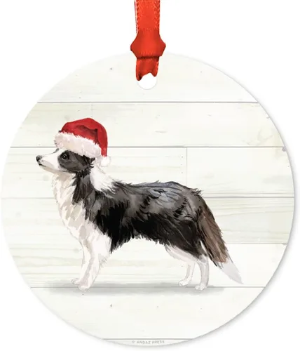 Miniatura 56 de Andaz Press Adorno de Navidad de metal personalizado para perro, perro y mascota, cocker spaniel con sombrero de Papá Noel, 1 paquete, incluye cinta
