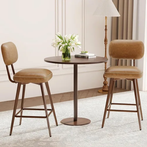 Miniatura 32 de MALOL 26“ PU Leather Swivel Bar Stools Set of 2, Mid Century Counter Height Bar Chairs with Low Back and Metal Legs, Modern Bar Stool Chair for