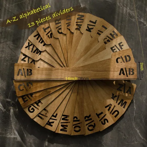 Miniatura 6 de Divisores de discos de vinilo con pestañas alfabéticas A-Z, 13 piezas divisoras de madera para álbumes LP, cómics, archivadores, revistas