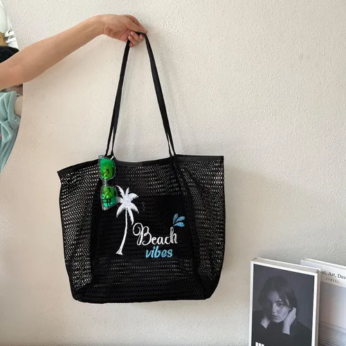 Miniatura 4 de ukia Bolsa de playa de malla, bolsas de playa de gran capacidad para mujer, bolsa de playa plegable con bolsillo con cremallera
