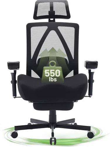 Miniatura 10 de Silla de oficina grande y alta de 550 libras, silla de escritorio ergonómica con cojín grueso en W y reposabrazos 4D, silla de escritorio de malla