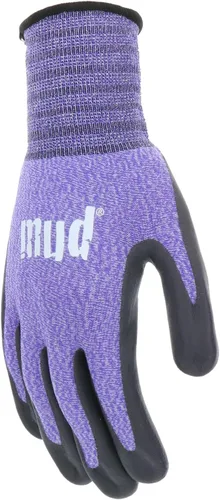 Miniatura 3 de Guantes de jardinería para mujer Mud Grip de tejido de nylon sin costuras, resistentes al agua, con palma de nitrilo punteado Violeta