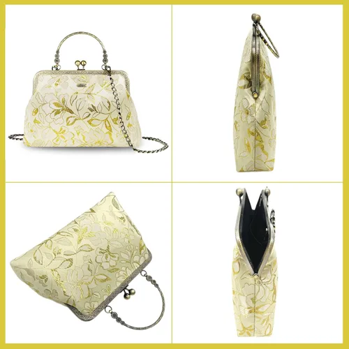 Miniatura 4 de Abuyall Bolso floral con asa superior, bolso de noche Kiss Lock para mujer, bolso vintage