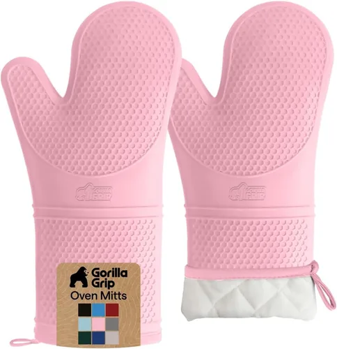 Miniatura 11 de Gorilla Grip - Juego de guantes de horno de silicona resistentes al calor extralargos, forro acolchado suave, guantes flexibles impermeables