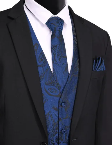 Miniatura 2 de COOFANDY Conjunto de chaleco de cachemira para hombre, 3 piezas, chaleco formal, chaleco de esmoquin con bolsillo cuadrado