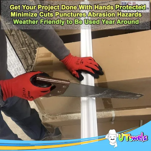 Miniatura 7 de Guantes de seguridad recubiertos para el trabajo, paquete de 8 pares, agarre firme, uso general y jardinería, para hombres y mujeres (talla S, rojo)