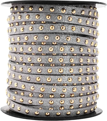 Miniatura 49 de Mandala Crafts Cordones de gamuza sintética para fabricación de joyas, 20 yardas, tiras de cordones de cuero con tachuelas doradas, cuerdas planas