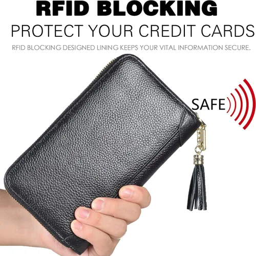 Miniatura 4 de Easyoulife - Monedero de cuero con cremallera, billetera portatarjetas para mujer, bloqueo RFID