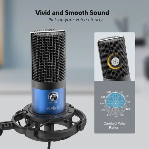 Miniatura 2 de FIFINE Kit de micrófono USB para grabación en PC, micrófono condensador cardioide para computadora en Mac Windows PS4/PS5, para streaming, Azul