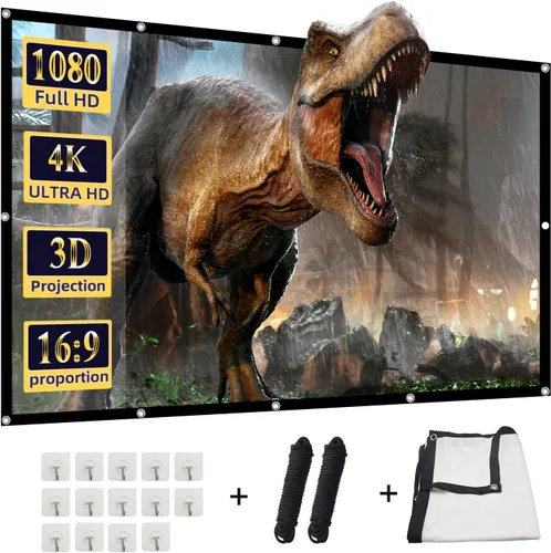 Miniatura 13 de Pantalla de proyector, pantalla de proyección frontal trasera portátil plegable de 84 pulgadas, para interiores y exteriores, 4K 16:9 HD, pantalla