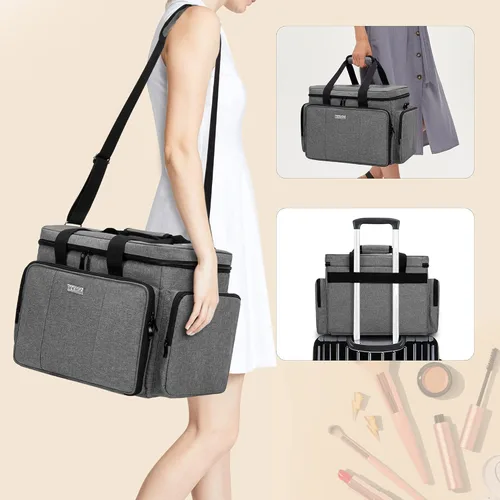 Miniatura 5 de BAFASO Bolsa de maquillaje grande con separadores extraíbles, estuche de maquillaje de viaje para cosméticos y suministros para el cabello, gris