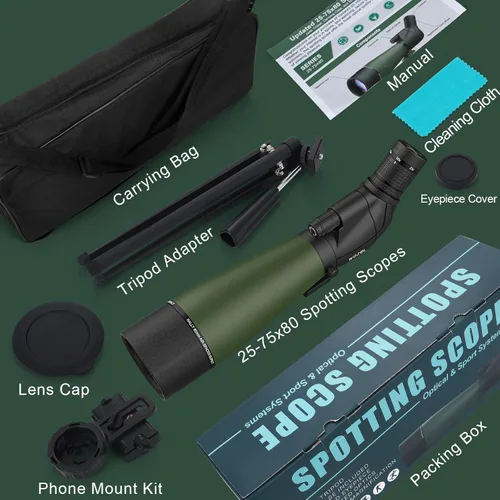 Miniatura 6 de WOZEL 25-75X80 Alcances de detección para disparo de objetivo - Alcance de observación HD con trípode, bolsa de transporte y soporte para teléfono