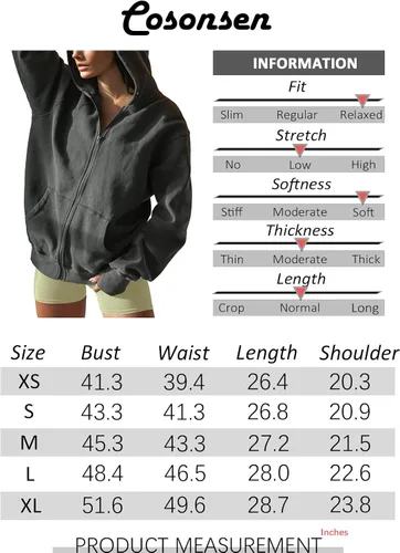 Miniatura 5 de Cosonsen Sudaderas con capucha y cremallera para mujer, ropa Y2K, chaquetas de forro polar con bolsillos