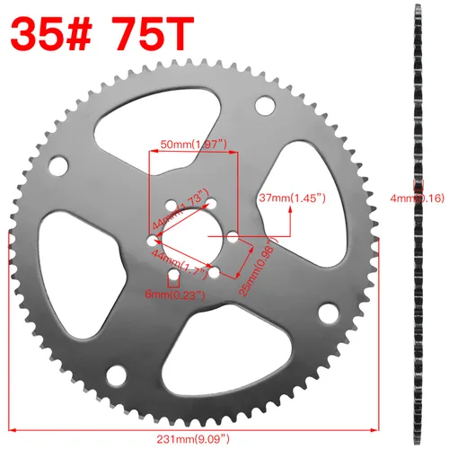Miniatura 3 de YOXUFA Piñón de 75 dientes con 35 cadenas de transmisión 140 eslabones de repuesto para mini bicicleta Coleman CT100U CC100X Baja Doodle Bug DB30