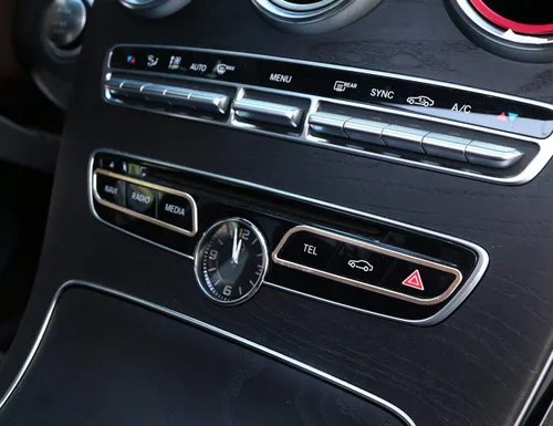 Miniatura 4 de YIWANG Aluminum Alloy Central Control Features Decorative Frame Button Trim 2pcs for Mercedes Benz W205 C-Class 2015 2016 E Class W213 E200l Gold