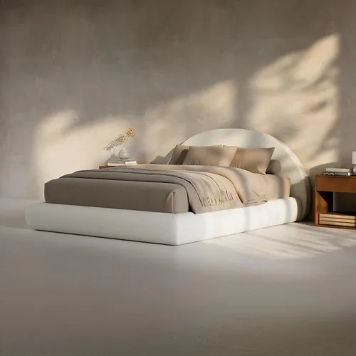 Miniatura 7 de RECCI AirFrame - Base de cama tapizada de media luna tamaño Queen, base arqueada curvada de terciopelo con cabecero, espuma acolchada totalmente