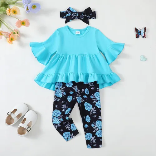 Miniatura 149 de Kucnuzki Conjunto de ropa para bebé niña pequeña, camisa de manga con volantes, pantalón floral, ropa de otoño e invierno para niña