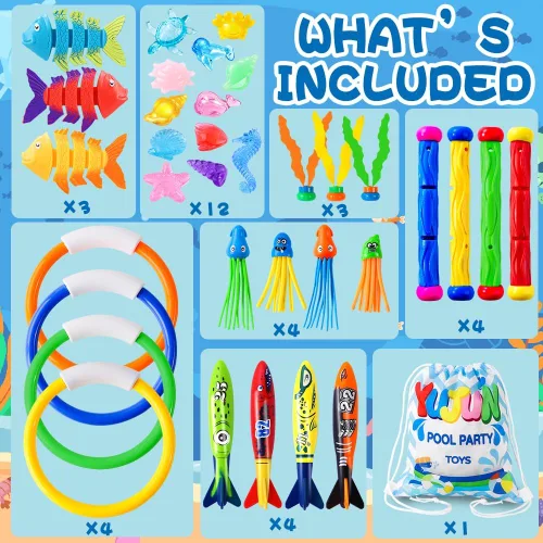 Miniatura 2 de YUJUN 35 piezas de juguetes de buceo y natación para piscina, juguetes de juego subacuático de verano con peces de piscina, varillas de buceo