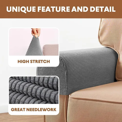 Miniatura 5 de RCFINE 2 fundas antideslizantes para reposabrazos de sofá, fundas elásticas para sillón, protector elástico para el hogar, oficina, sillón Gris claro