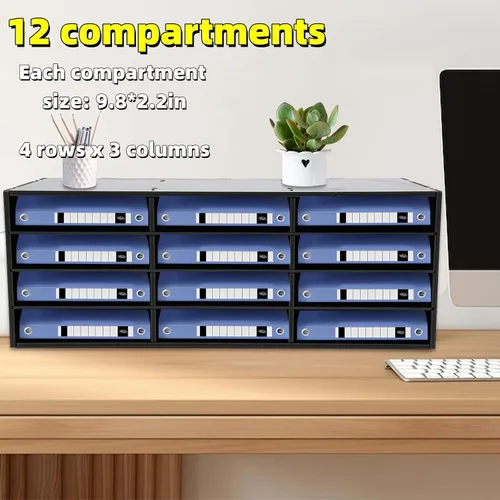 Miniatura 2 de Organizador de literatura de 12 compartimentos, clasificador de archivos de escritorio, centro de correo, gabinete de almacenamiento de papel, buzón