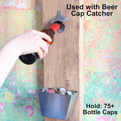 Miniatura 3 de Abridor de tapas de botellas de montaje en pared de plata antigua, abridor de cerveza vintage montado en poste ABIERTO AQUÍ Antiguo (6 paquetes)