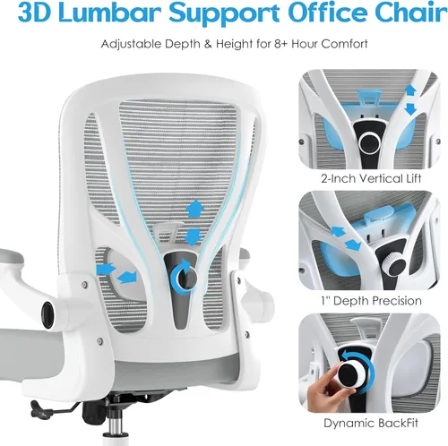 Miniatura 4 de Silla de oficina ergonómica de escritorio, silla de malla para computadora, silla de trabajo transpirable con ruedas, soporte lumbar ajustable