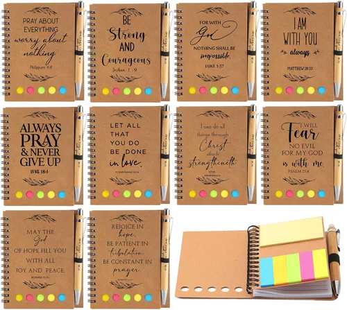 Miniatura 8 de Kosiz Juego de 60 unidades/30 unidades, regalo cristiano, versículo bíblico, bolígrafo de bambú en espiral, cuaderno bíblico con notas, cesta Papel