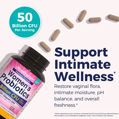 Miniatura 2 de NewRhythm Probióticos para mujer, corteza de olmo resbaladizo, 50 mil millones de UFC por porción, 5 cepas, totalmente naturales, sin OMG, apoyo