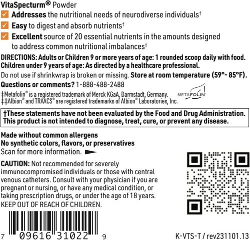 Miniatura 4 de Klaire Labs SFI Health VitaSpectrum - Polvo multivitamínico/mineral para niños con 23 nutrientes esenciales, sabor tropical para niños, sin cobre