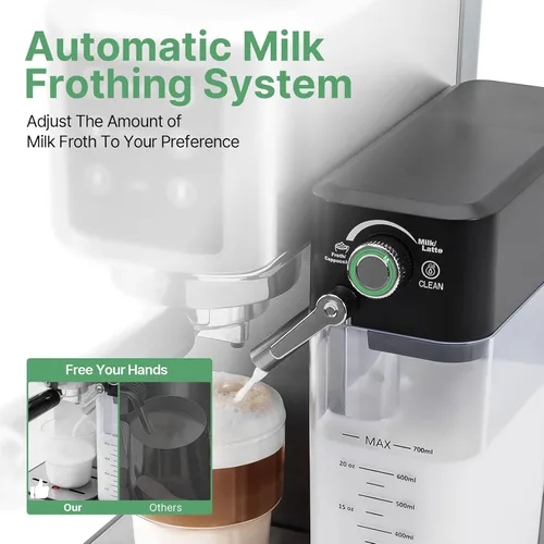 Miniatura 4 de URintells Cuising Máquina de café espresso de 20 bares, cafetera de espresso con pantalla táctil y espumador automático de leche para capuchino