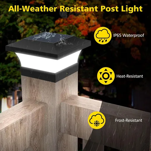 Miniatura 6 de T-SUN - Luces solares de poste, luces impermeables al aire libre para postes de madera de 4 x 4, iluminación LED blanca de 6000K, para cubierta