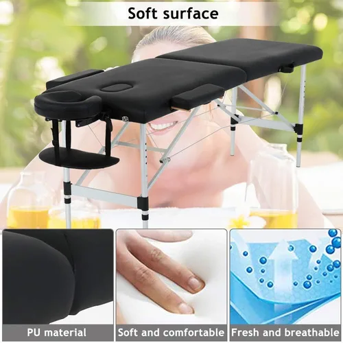 Miniatura 4 de Mesa de masaje de 73 pulgadas, cama de spa, portátil, altura ajustable, de aluminio, mesa de salón de salón de piel sintética con funda